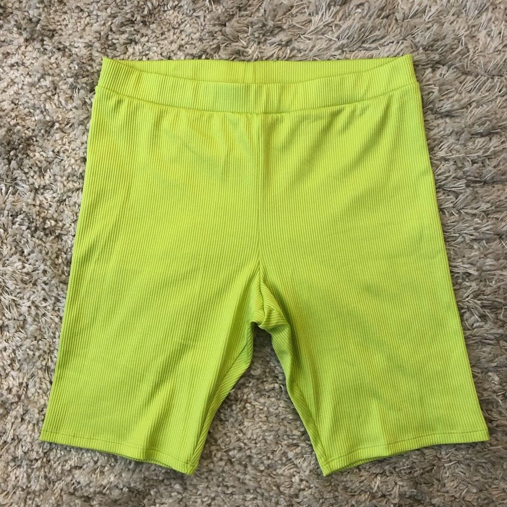 H&M high rise neon green ribbed biker shorts Size L Billie Eilish Collection